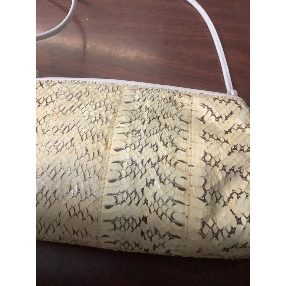 LORD & TAYLOR Ivory Leather & Snakeskin Shoulder Bag-B130